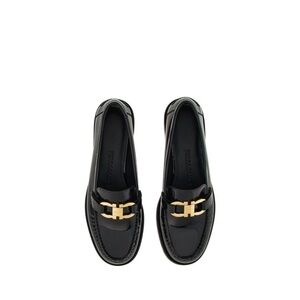 Ferragamo Black Loafers with Gold Detail